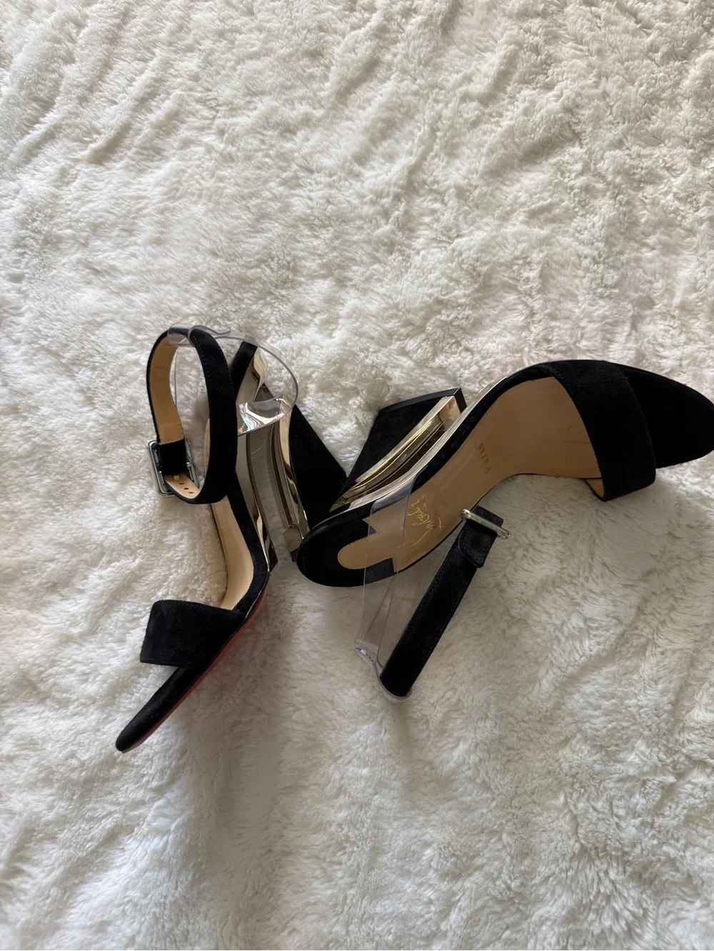 Christian Louboutin Levitalo 100 Black Suede PVC Wedges EU 36